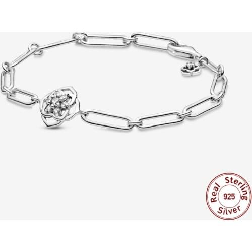 2021 New 925 Sterling Silver Jewelry Rose Petals Link Bracelets for Women DIY Gift Bracelets & Bangles Femme Pulseras