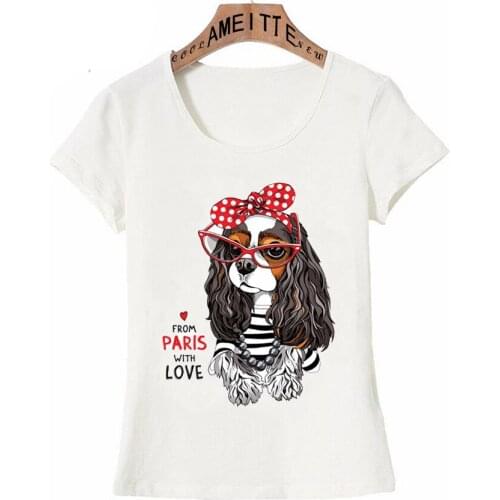 Cavalier King Charles Spaniel From Paris With Love T-Shirt Summer Fashion Women Short Sleeve Harajuku Casual Tops Cute Girl Tees