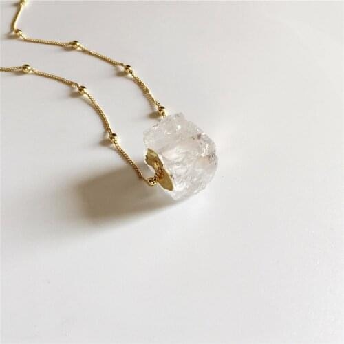 FUWO Wholesale Clear Quartz Neckace,Natural White Crystal Stone Square Box With Gold Color Plated Beads Chain Jewelry NC090 5pcs