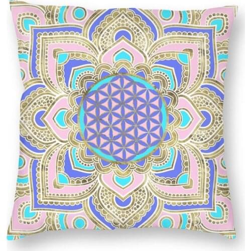 Custom Flower Of Life In Lotus Pastels And Gold Square Throw Pillow Case Decoration Double Side Print Cushion Cover Living Room
