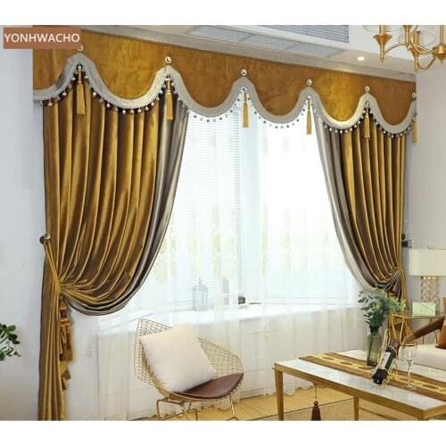 Custom curtain luxury Nordic Dutch velvet living room bedroom champagne thick cloth blackout curtain valance tulle C380