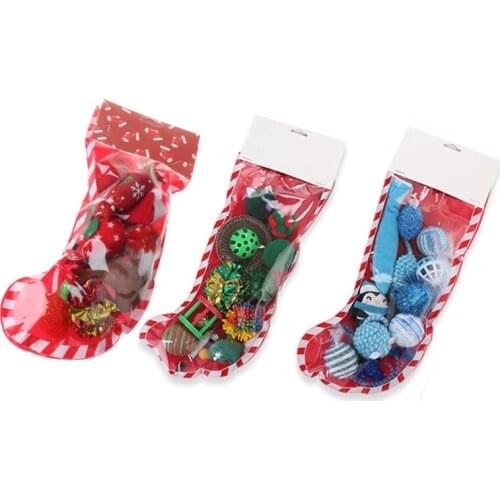 Pet Christmas Combination Kitten Scratching Sock Shape Toy Soft Plush Bag Cat Scratcher Grinding Interactive Entertainment