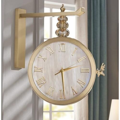 Modern Simple Gold Wall Clock Luxury Double Side Living Room Nordic Chinese Quartz Wall Watch Creative Mute Home Decor AB50ZB