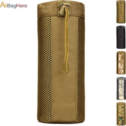 Molle System Tactical Kettle Pouch Camo Single Water Bottle Outdoor Climbing Bags Durable Camping Climbing Hiking Mesh Water Bag
