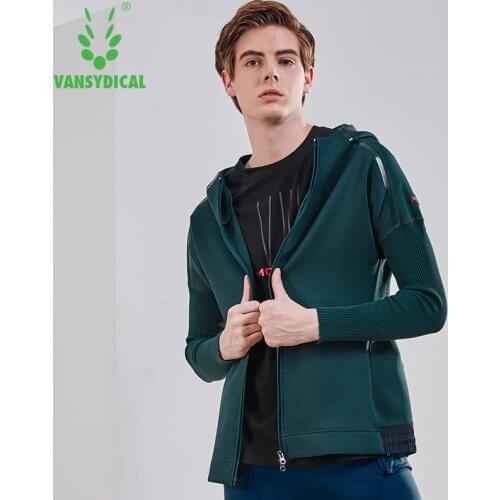 VANSYDICAL Running Jacket Men Patchwork Long Sleeve Hooded Acitve Sport Wear for Men Gym Clothing Quick Dry Workout Jersey Male
