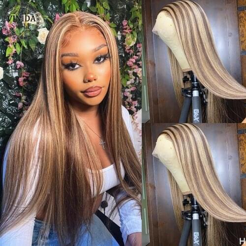 VINIDA STYLE Highlight Straight 150 Density 13x4 Lace Front Human Hair Wigs Scalp Top Closure Wigs With Baby Hair Non-Remy