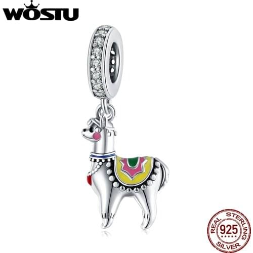 WOSTU 925 Sterling Silver Charms Cute Alpaca Pendant Animal Bead Fit Original Bracelet Necklace For Women Jewelry CQC1737