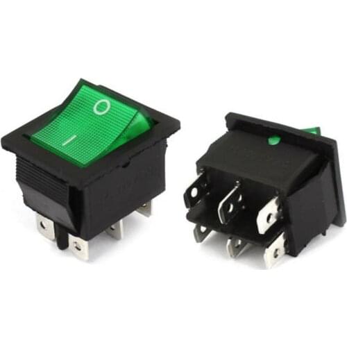 YOCOMYLY 10pcs AC125V 20A 6 Pins DPDT on/off Green Neon light Rocker Switch