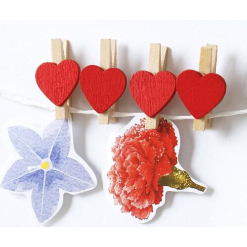 50pcs Red Heart Wooden Clips Mini Clothes Photo Wood Pegs Pin Clothespin Bags Holder Lovely Storage Craft Clips 30mm