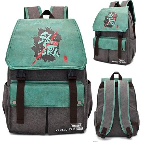 Kimetsu no Yaiba Green Fashion Canvas Backpacks Rucksacks Cartoon Backpack Casual Bags travel Knapsack Unisex Gifts New