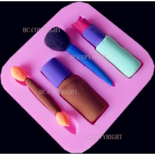 3D Ladies Lip Stick Nail Polish Eyebrow Pencil Make Up Set Silicone Mat Fondant Embossed Sugarcraft Kitchen Cookie Mold Tool