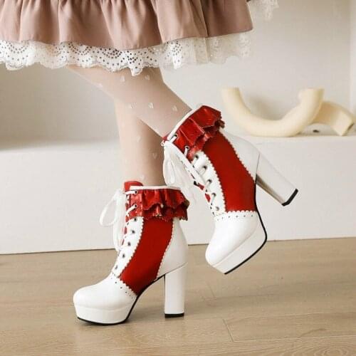 Women boots shoes lolita shoes women Japanese Style Mary Jane Shoes Women Vintage Girls High Heel College Student big size 32-48