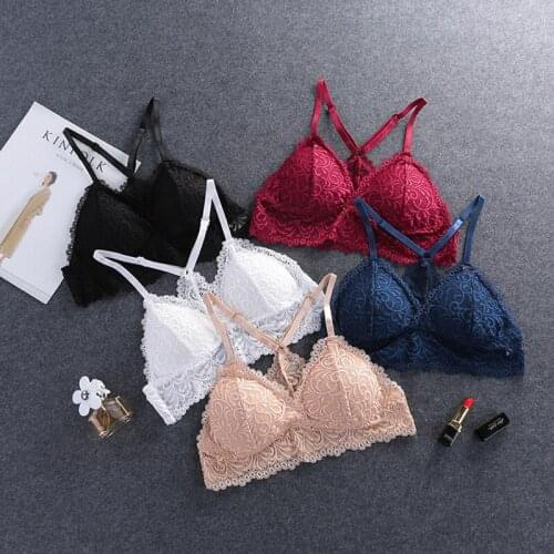 Wire Free Bras For Women Thin Cotton Lace Black White Y-line Straps None Closure Sexy Bralette Triangle Cup Underwear Dropship
