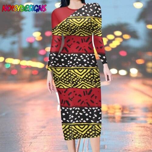 NOISYDESIGNS Women Long Dress Autumn Long Sleeve Elegant Ladies Dresses Party 2021 African Tribal Prints Clothes For Woman