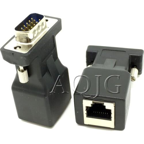 1 Pair VGA Extender Male Female to LAN RJ45 CAT5 CAT6 20M Network Cable Adapter TD915 Dropship