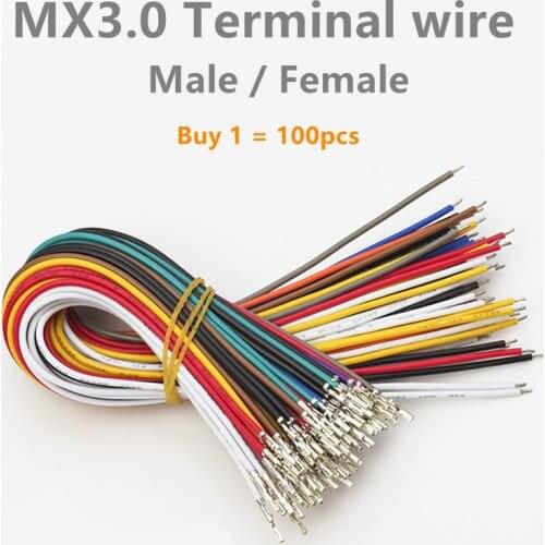 100PCS MX3.0 Pitch Connector Male Female Docking Terminal Wire Electronic Wire Single/Double Head without Housing 22AWG 3.0MM