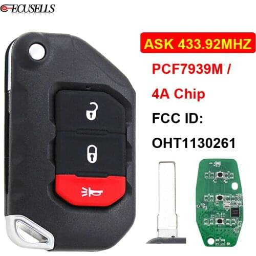 3 Button Remote Car Key ASK 433.92MHz PCF7939M HITAG AES 4A Chip FCC ID: OHT1130261 SIP22 Blade for Jeep Wrangler JL 2018 2019