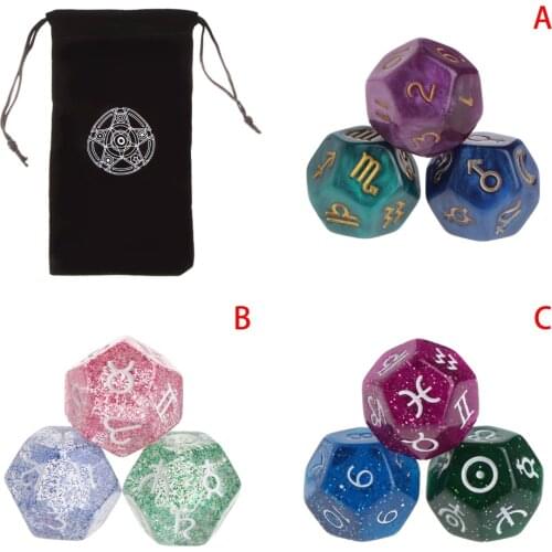 3 Pcs 12-Sided Tarot Dice Resin Tweezers Astrology Tarot Constellation Divination Dice Family Friend Party Cards Game Dice