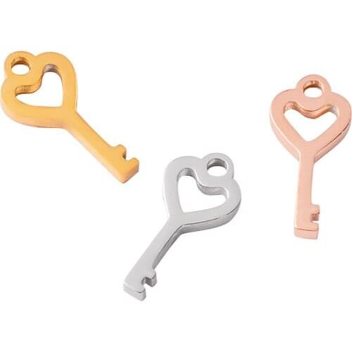 5Pcs/Lot Stainless Steel Key Heart Lock Shape Tag Charm DIY For Jewelry Making Accessories Findings Pendant