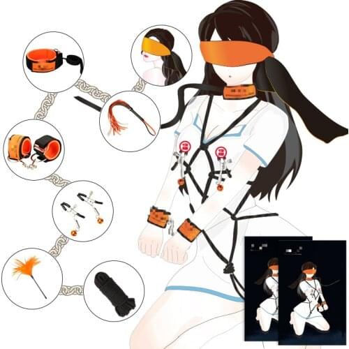 7pcs/set Adult Sex Toys Hand&leg Restraints Harness Sex Soft Handcuffs Sm Bondage Kit Torture Women Neck Cuff Nipple Clamps Rope
