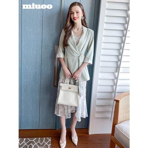 Irregular lace up Blazer+Two piece dress with suspender print 2021 Spring new High Quality Top Quality