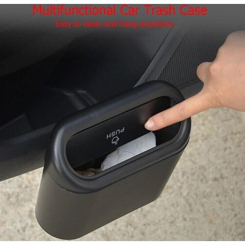 Car Trash Can with Lid Hanging Vehicle Garbage Dust Case Organizer Storage Box Square Pressing Type Bin for Auto Accessories