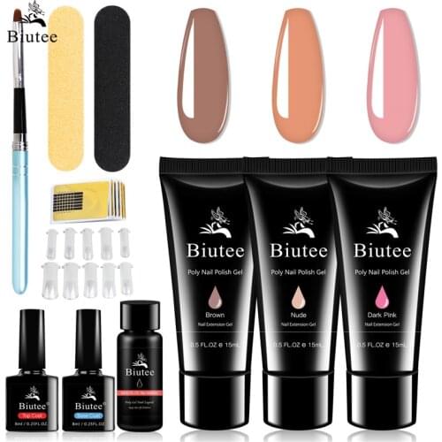 Biutee UV Poly Nail Gel Extension Nail Kit for Manicure Nail Brush File Base Top Coat Soak off Quick Building Finger Extension