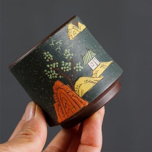 Purple Clay Retro Office Master Tea Cup Creative Household Handmade Mud Painted Teacup Couple Kung Fu Water Mug Drinkware