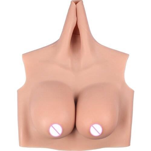 D CUP Short High Collar Neck Fake Artificial Boob Realistic Silicone Breast Forms Crossdresser Shemale Transgender Drag Queen 4G