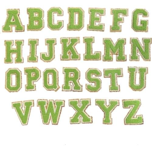 DD New 3D Pink Gold A-Z 26 Letters Chenille Embroidered Patches Sew on Alphabet Letters Embroidery Applique Sewing iron 1 Set