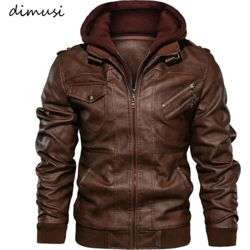DIMUSI Winter Mens Leather Jackets Casual Man Motorcycle Leather Hooded Coats Male Business PU Biker Leather Jackets Clothing