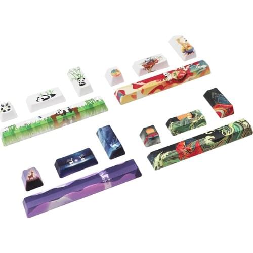 GMK-KEY PBT Five sides Dye-subbed Keycap Space bar 6.25U Entre keys OEM profile Cherry blossom ink Ancient Style Panda Key Cap