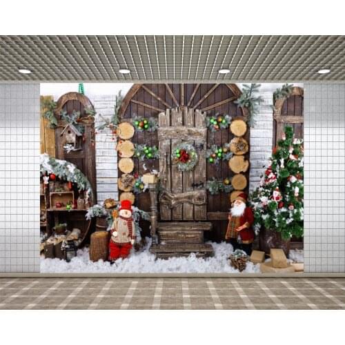 Lyavshi photo background wooden door floor pine forest Christmas background decoration photo studio photo props background