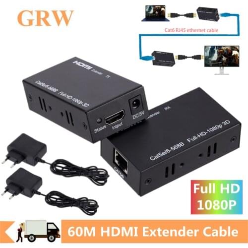 Grwibeou HDMI Extender Cat5e Cat 6 Ethernet IP TCP signal HDMI to Lan Converter 1080p 3D HDMI Transmitter Receiver TX RX 60M