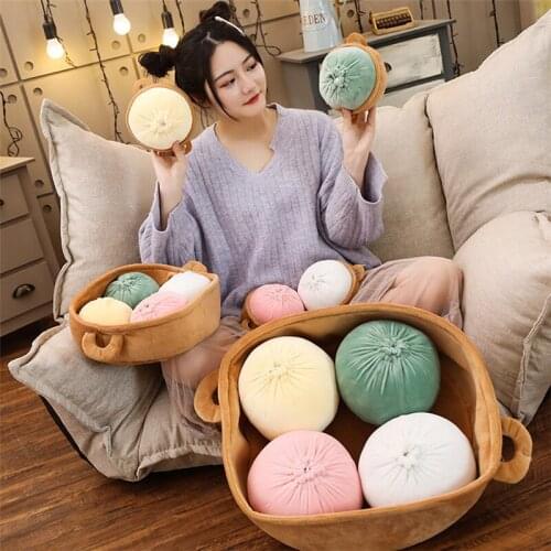 Simulation Plush Pillow Creative Funny Buns Traditional Food Pillow A Cage Bun Plush Toy Creative Childrens Toys Birthday Gift