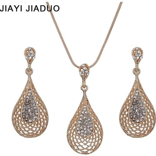 Jiayijiaduo Classic Wedding Women Jewelry Sets Gold Color Necklace Earrings Rhinestone Pendant For Party Costume Accessories