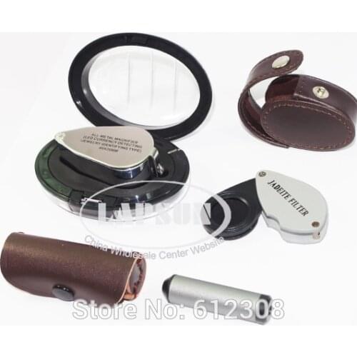 Pocket Diffraction Grating Spectroscope Gem Tool + Jadeite Filter Gemstone Tester + 40X 25mm Glass Jeweler Loupe Magnifier Set