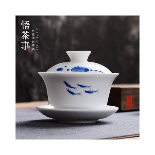 Ceramic Tea Tureen Kung Fu Tea Set Gaiwan Tea Cup Jingdezhen Hand-painted Underglaze Color Tea Ceremony Accessories Teaware