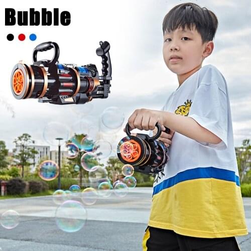 Summer Large Gatling Bubble Gun Kids Bath Toys Plastic Automatic Music Bubble Maker Gun Toy With Lanyard Bubble Water For Kids