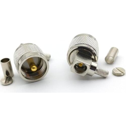 Copper PL259 UHF male plug right angle crimp for RG58 RG142 LMR195 RG400 Cable