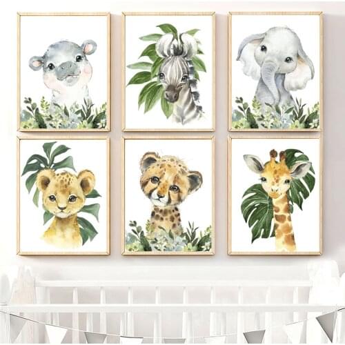 Cute Lion Giraffe Zebra Cheetah Jungle Animals Wall Art Canvas Painting Nordic Posters And Prints Wall Pictures Kids Room Decor