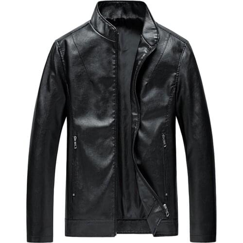 Men Leather Jacket Autumn Winter Thickening Plus Velvet Stand-up Collar Baseball Uniform Zipper Top Jacket Male Pu Leather Coats