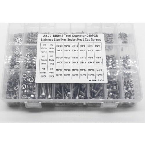 Bolt and Nuts Hex Hexagon Socket Screw Set M3-M5 Stainless Steel Round Flat Cap Head Screw Kit Allen bolt Set