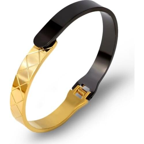 2021 New Simple Design Charm Cuff Bangles & Bracelets For Men Wristband Black Gold Bangles Titanium Steel Jewelry Women Luxury