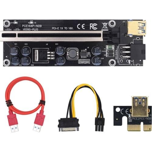 PCI-E Pcie Riser 009S PLUS Profesional Express 1X 16x Extender PCI E USB3.0 Riser 009 GPU 6Pin Card SATA 60cm For BTC Miner