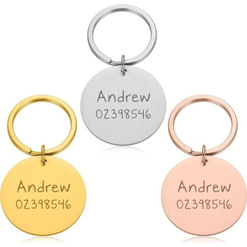 Personalized Pet Name Number Pet ID Tag Keychain Dog Cat Collar Accessories Decoration Collars Stainless Steel Cat Tag Keyring