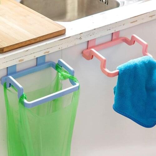 Hangable trash bag rack storage shelf household wall mount bracket hook cabinet door hanger kitchen trash can cute home decor
