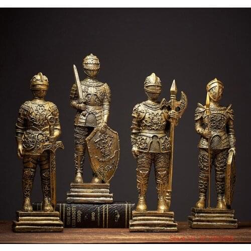 Patron Saint Ancient Roman Soldier Ornaments Vintage Craft Supplies Resin Statue Knight Armor Office Decoration Accessories