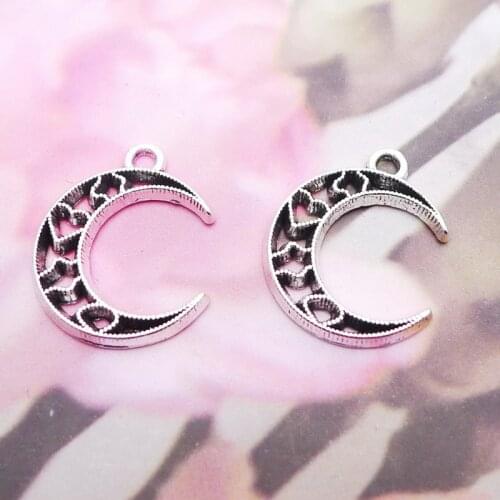 RAINXTAR Fashion Alloy Antique Silver Color Heart Hollow Moon Charms 17*22mm 20pcs AAC317