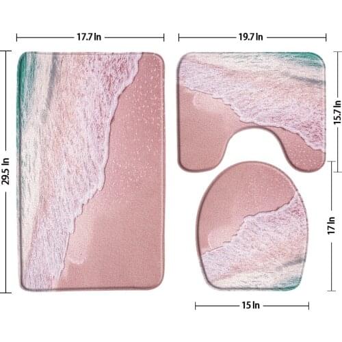 Pink Beach Ocean Bath Mat 3 Piece Set Scenery Non-Slip Bathroom Rug Carpet Floor Mats Toilet Cover U-Shaped Pad Bathroom Product